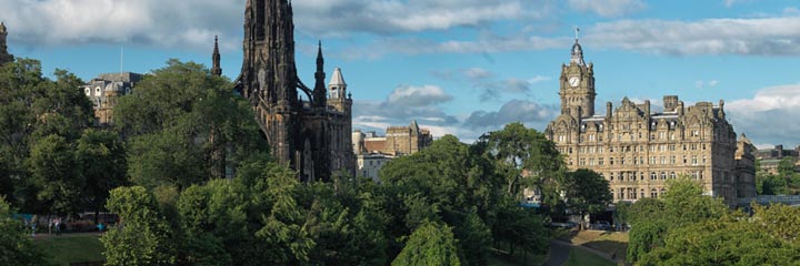 A view of the Balmoral Hotel over Princes Street Gardens in Edinburgh