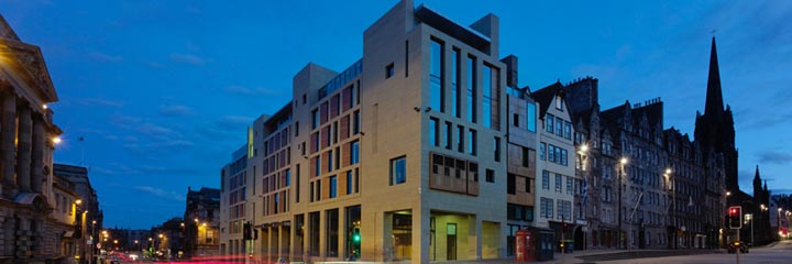 The exterior of the The Radisson Collection Hotel, Royal Mile on the corner of the Royal Mile in Edinburgh