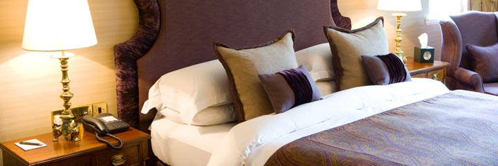 A deluxe bedroom at the Marcliffe Hotel and Spa, Aberdeen