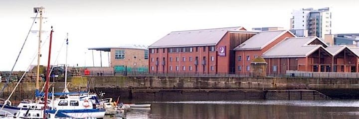 An external view of the Premier Inn Edinburgh Leith Waterfront hotel