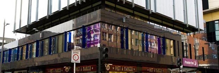 An exterior view of the Premier Inn Glasgow City Centre Buchanan Galleries hotel