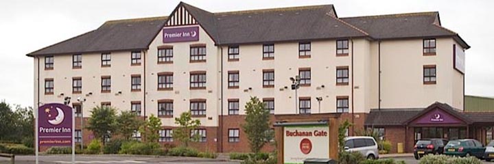 An exterior view of the Premier Inn Glasgow Stepps M80 hotel