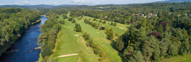 A view across Banchory Golf Club with the River Dee running alongside the course