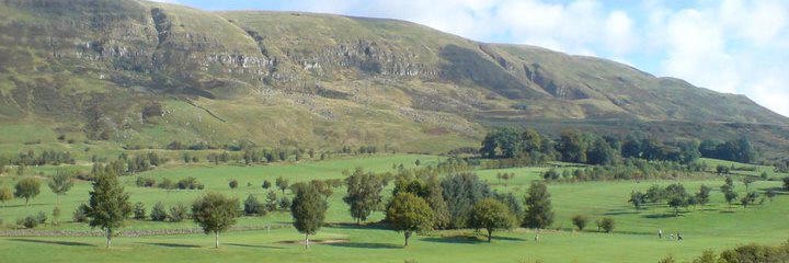 A view across Campsie golf course to the Campsie Fells