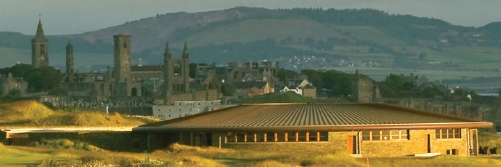 The Castle course clubhouse with St Andrews in the background