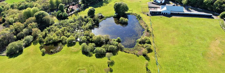 An aerial view of the course and driving range at Green Valley Golf Academy near Stranraer