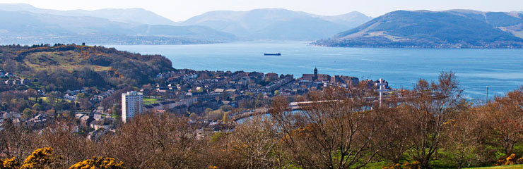 The view from the 7th hole at Greenock Golf Club with spectacular views across the Firth of Clyde