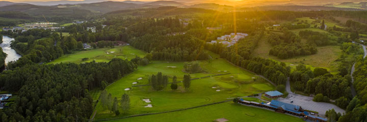 Looking over the Queen's course at Inchmarlo Golf Resort beside the River Dee in Aberdeenshire