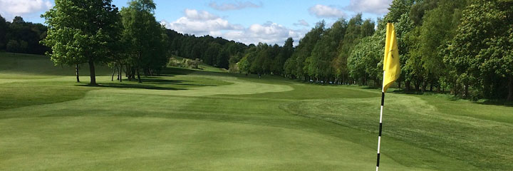 Looking down the 18th hole at Linlithgow Golf Club from the green