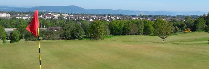 The 16th green of the New course at Loch Ness Golf Club looking across Inverness to the Black Isle
