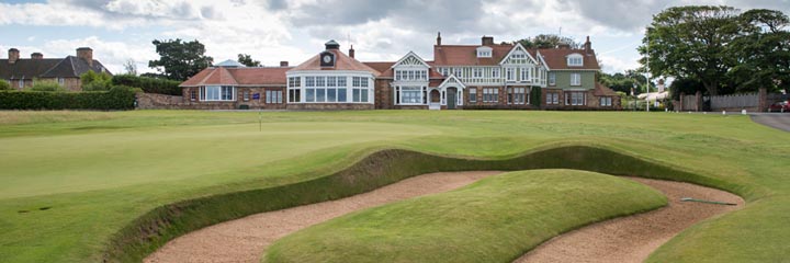 The 18th green and Clubhouse at Muirfield golf course, Gullane