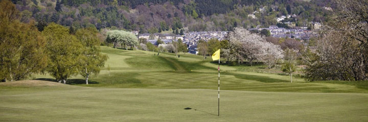 Peebles golf course looking down to the town of Peebles