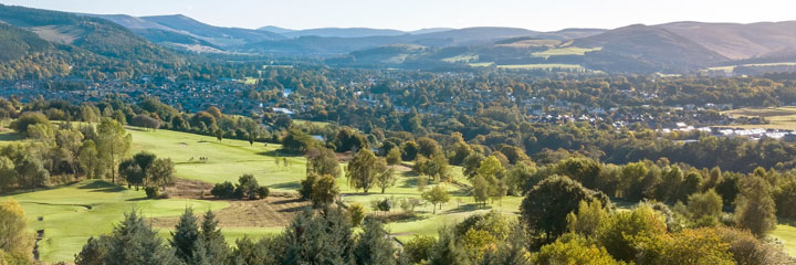 Looking across Peebles golf course to the Border hills