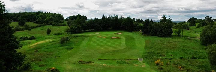 Looking to the 13th green at Ranfurly Castle Golf Club, the oldest golf club in Renfrewshire in the west of Scotland