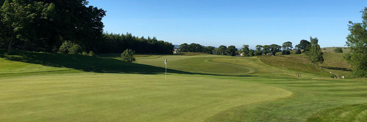 Looking back down the fairway from the 18th green of the championship Schloss Roxburghe golf course in the Scottish Borders.